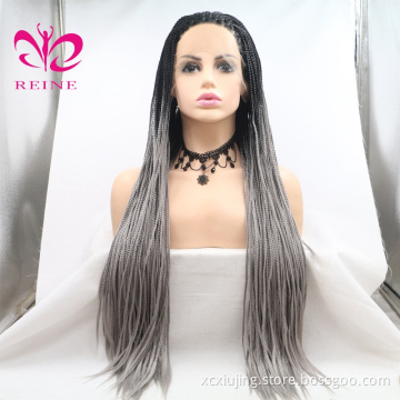 REINE Hot Sexy Natural Braided Wigs Long Braids Full Wigs Synthetic Lace Front Wigs for Black Women Heat Resistant